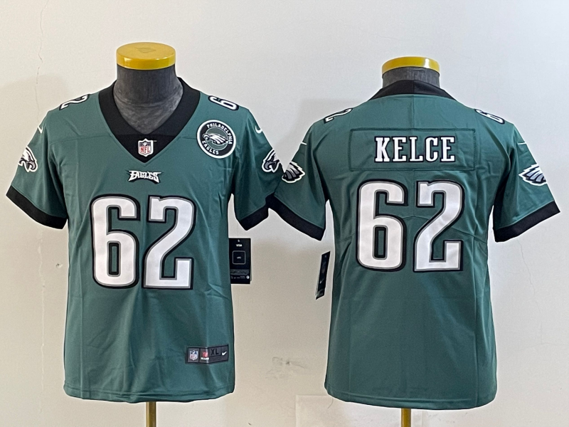 Youth 2025 Philadelphia Eagles 62 Kelce green Nike NFL jersey style 98